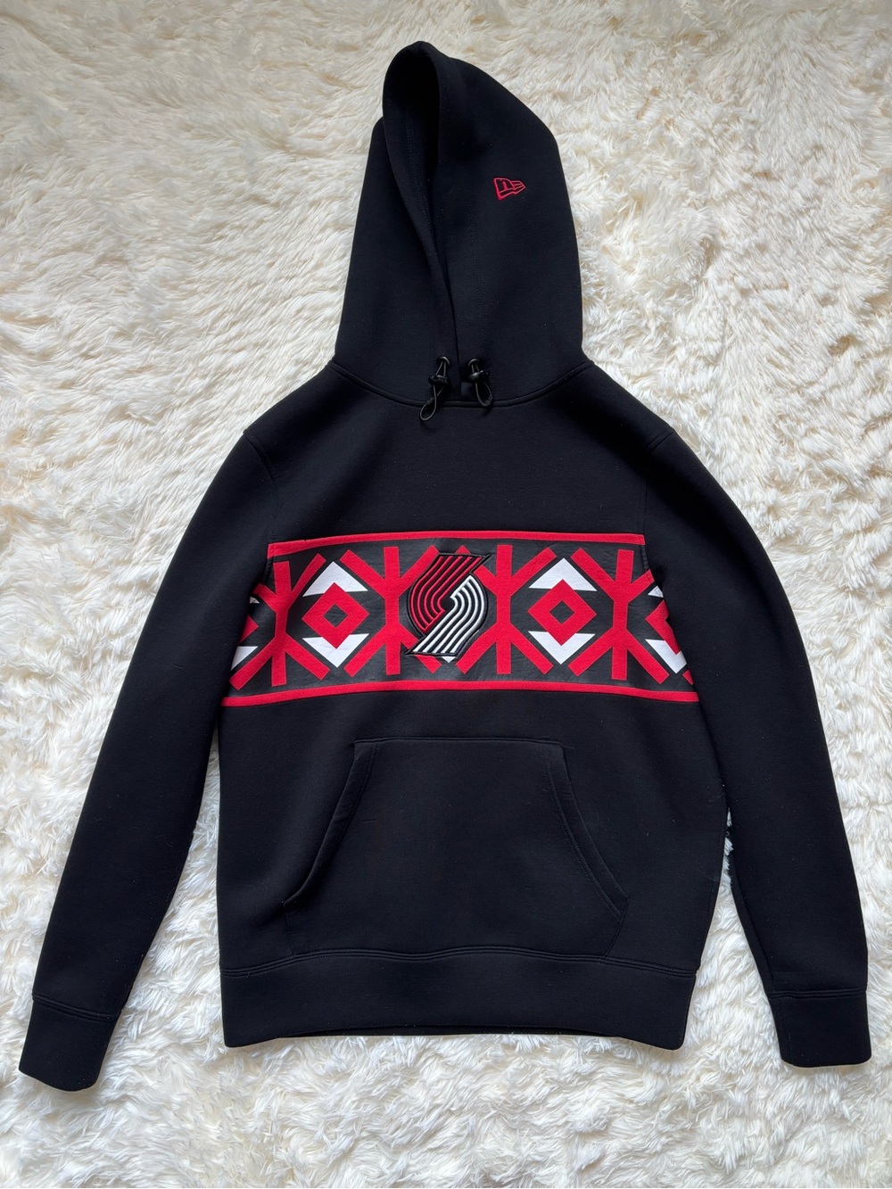 New Era Portland Trail Blazers Hoodie Black Geometric Graphic Size M